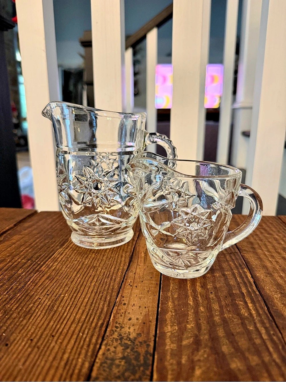 Anchor Hocking Early American Prescut (EAPC) Star of David Pitcher and Creamer S